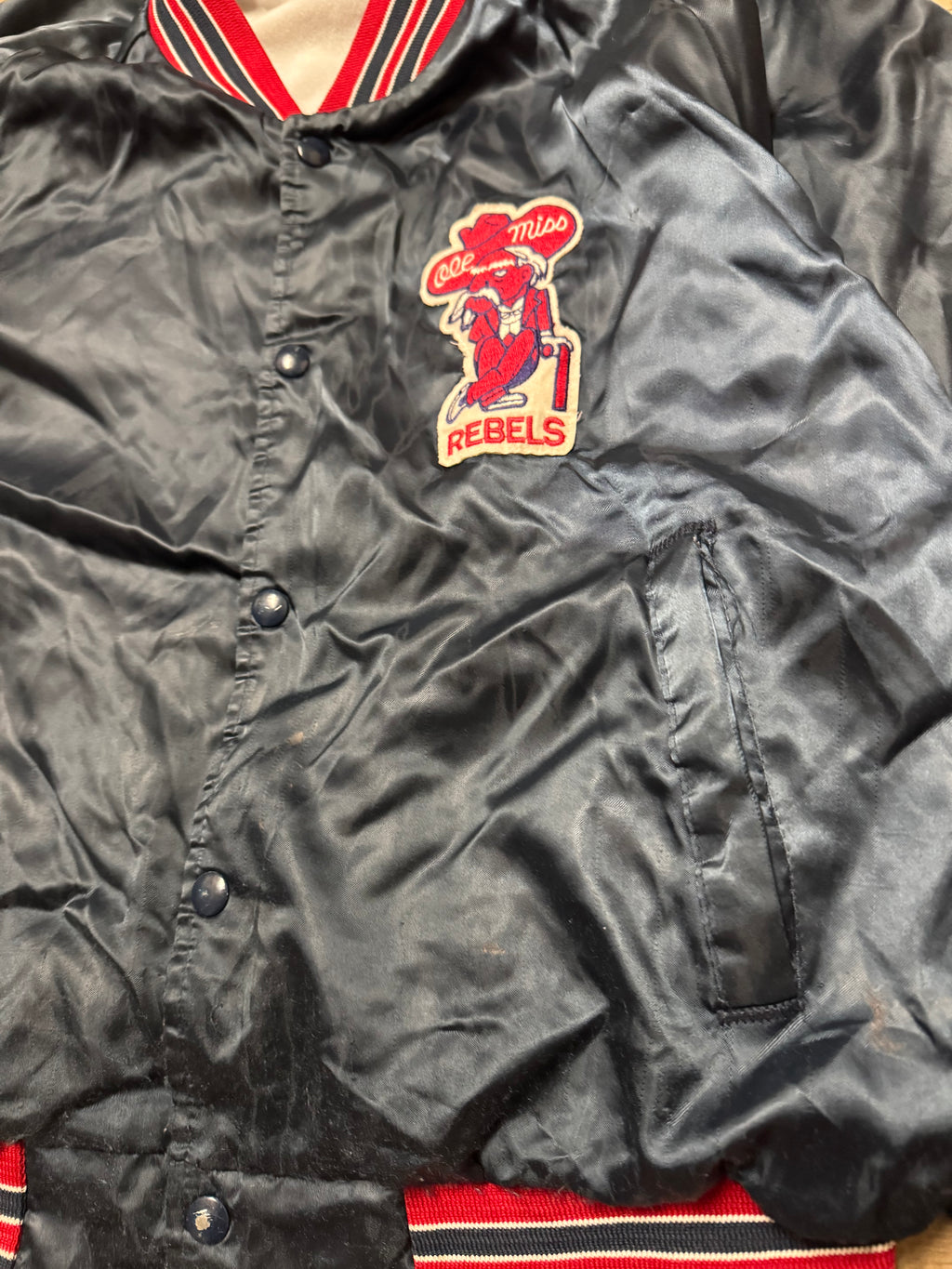 Ole Miss 80’s satin jacket- L/Xl